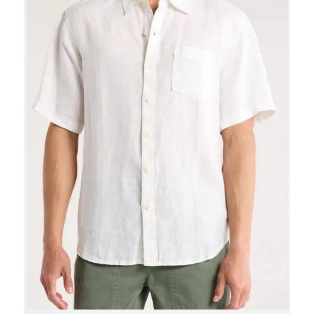 Tommy Bahama Relax 100 Linen White Short Sleeve Button Up Shirt XL Coastal Beach